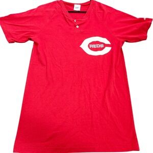 Vintage Bike Cincinnati Reds Henley Jersey Shirt Red Mens Large Made in USA 3